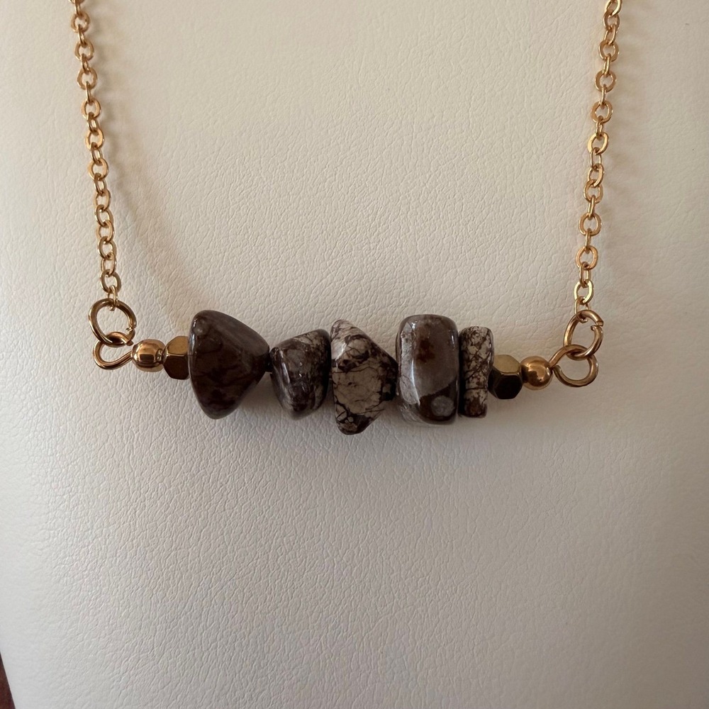 Jasper Nugget Necklace Womens OS Brown Gold Tone Natural Stone Jewelry